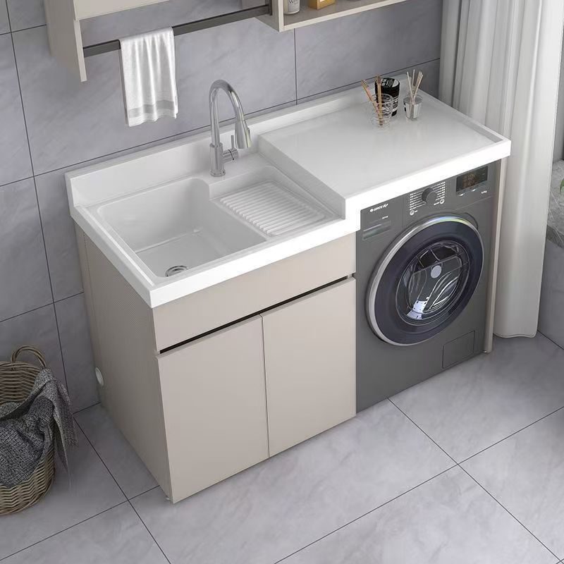 Kxh laundry cabinet, quartz stone high and low basins, washing machine integrated cabinet, balcony laundry sink with washboard, honeycomb aluminum Specification drawing