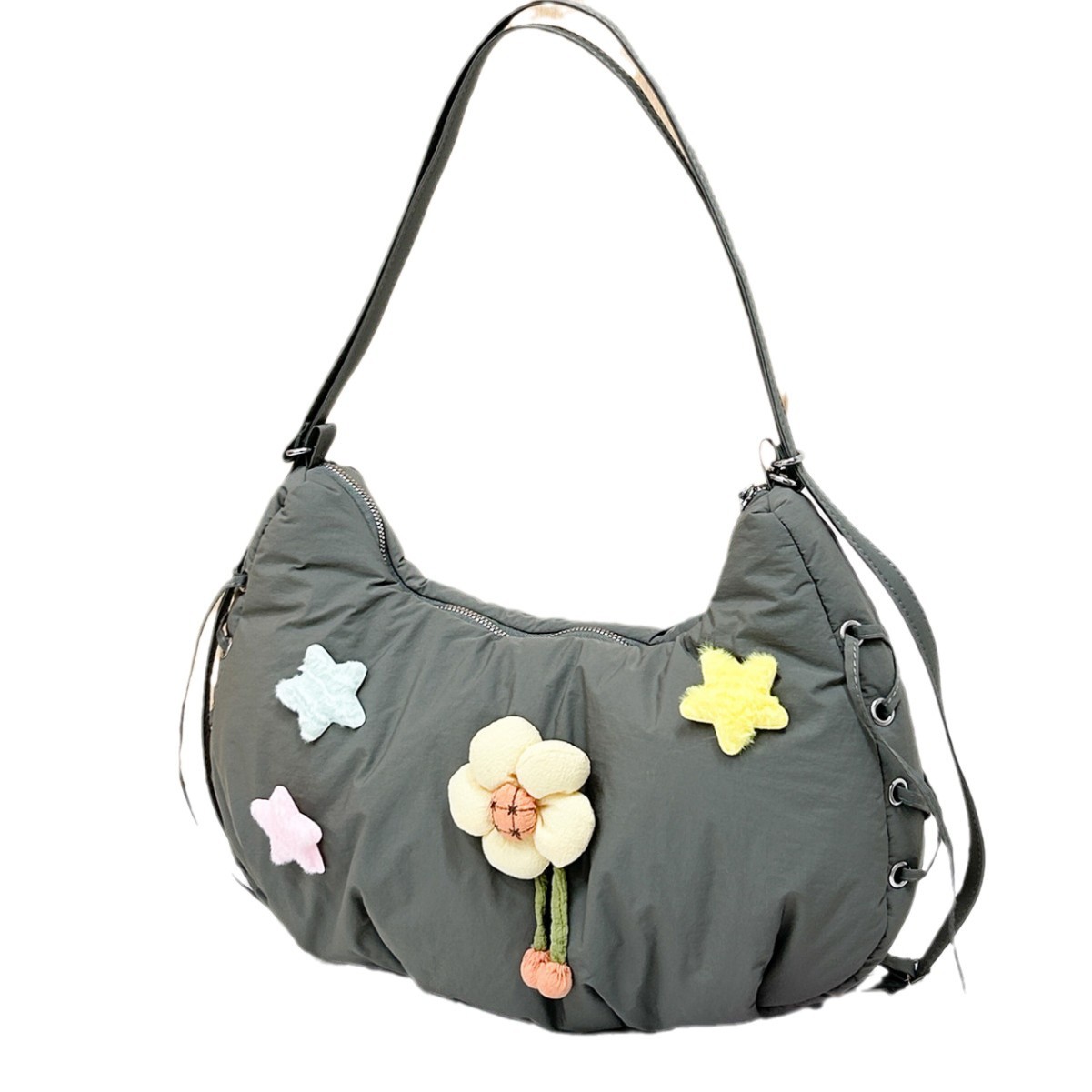 Fashionable, high-end, niche, versatile and cute bag, star personality dumpling bag, women's single-shoulder armpit handbag, flower Item Picture