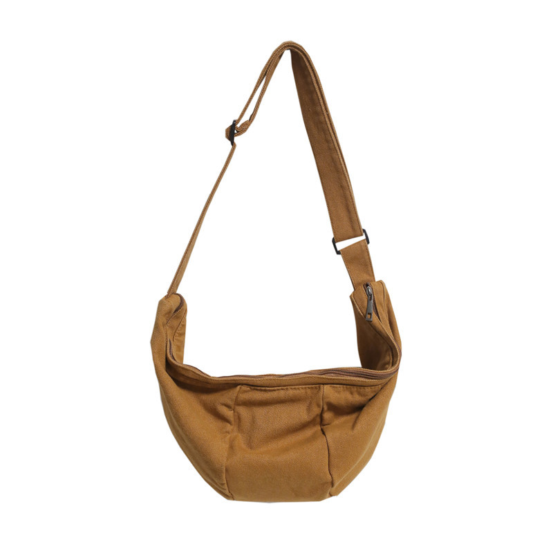 Crossbody bag, Japanese-style dumpling bag for women, casual and simple, artistic single-shoulder bag for college students, solid-color chest bag, washed canvas bag Item Picture