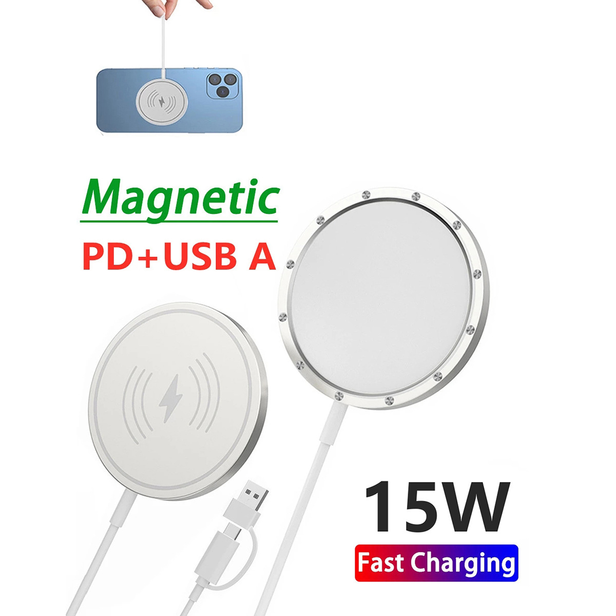 The new private model one-to-two PD magnetic wireless charger is compatible with Apple's 12/13/14 fast charging 15W wireless charger details Picture