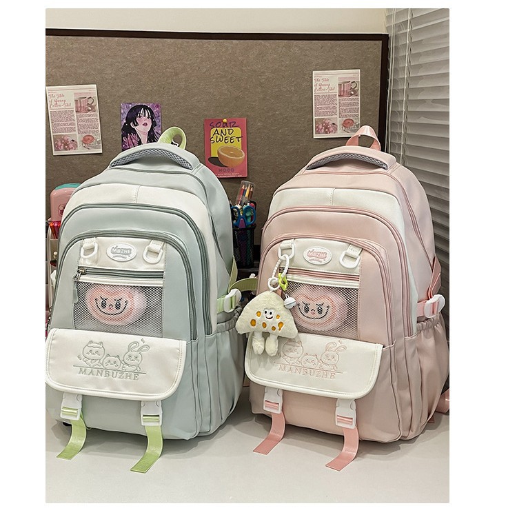 The new college-style transparent and fresh color-blocking schoolbag is a multi-layered lightweight backpack for primary and secondary school students, featuring cartoon classes details Picture
