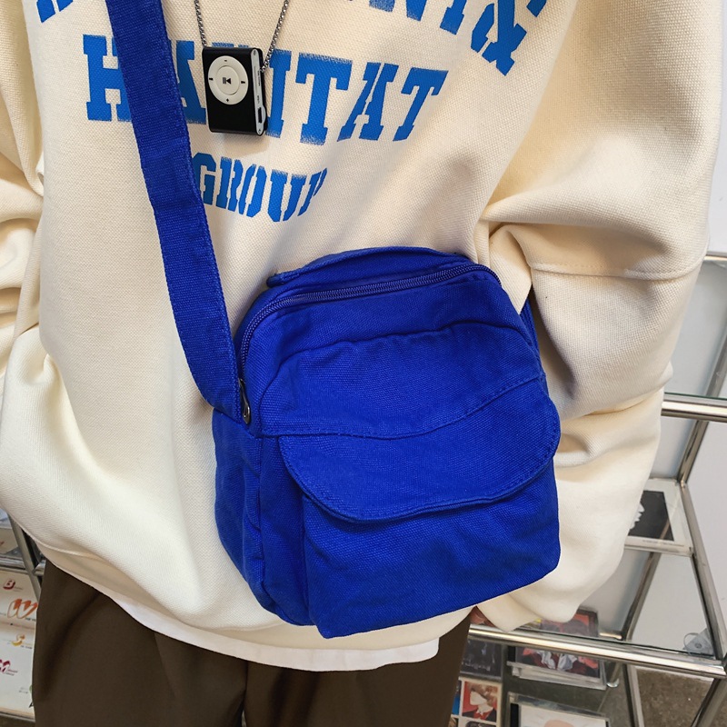 Japanese-style phone bag, solid-color crossbody bag, washed canvas bag for women, Korean version of Instagram, new single-shoulder bag, small crossbody bag for women full figure
