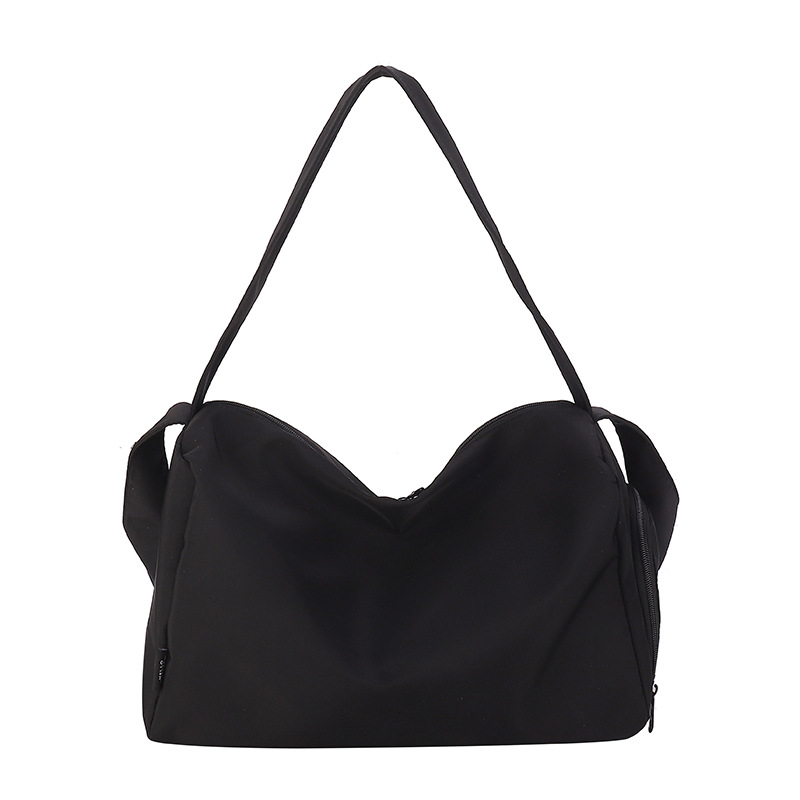 Solid-color simple and casual fitness bag, large-capacity short trip single-shoulder crossbody bag, lightweight nylon hand-held travel bag Item Picture
