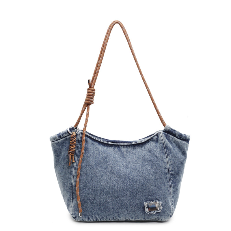 2025 Korean version casual washed denim bag, new fashionable canvas pocket, artistic single-shoulder bag, underarm bag, crossbody Item Picture