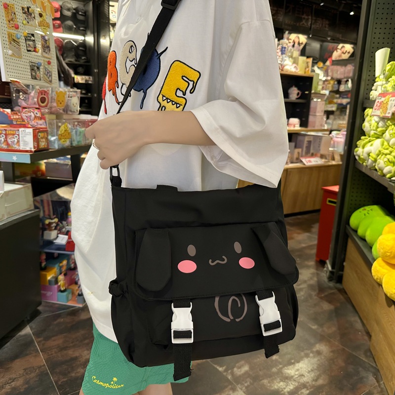 Cute ins student crossbody bag, soft girl's new class single-shoulder bag, retro school style postman's hand-held canvas bag details Picture