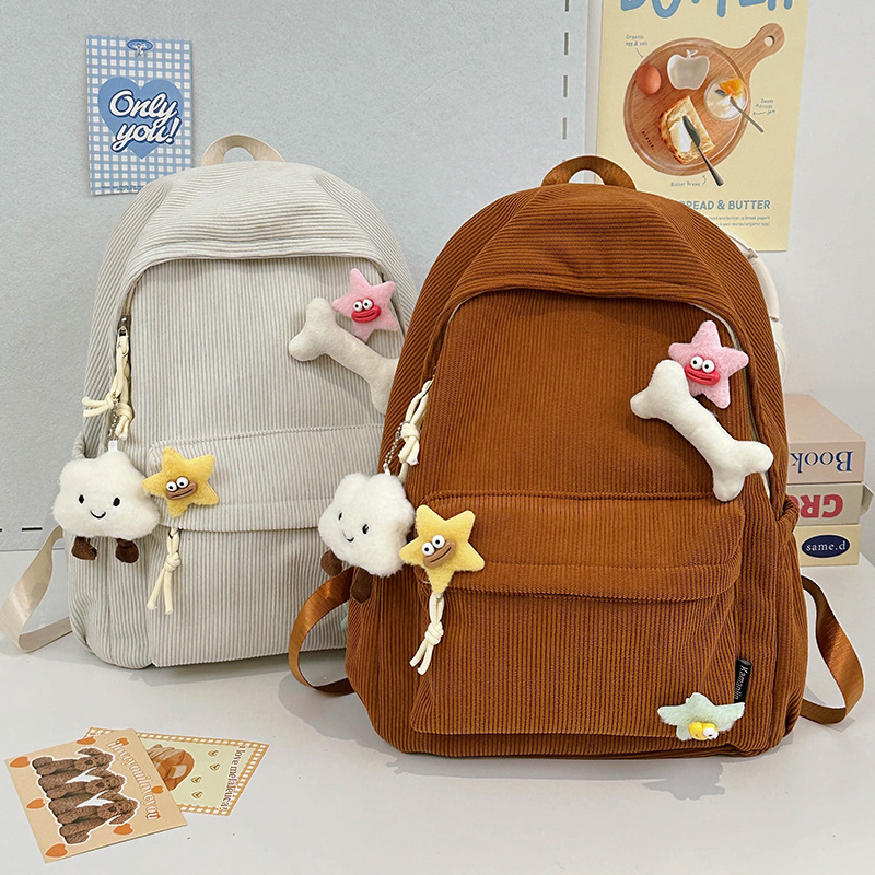 Fashionable autumn and winter new corduroy cute bone backpack 2024, versatile and casual student backpack, school style bag details Picture