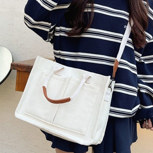 New cross-border large-capacity women's crossbody bag, multi-layer canvas casual retro hand-held casual single-shoulder bag for women details Picture