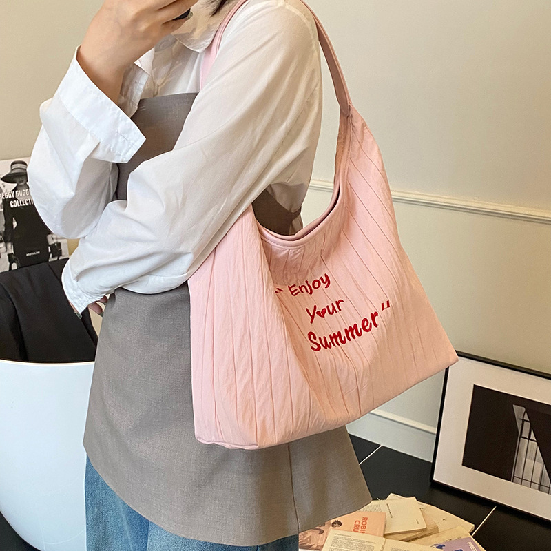 Lazy style letter hand-held bucket bag 2025 new style, versatile, simple, large capacity, solid color underarm single-shoulder bag for commuting Specification drawing