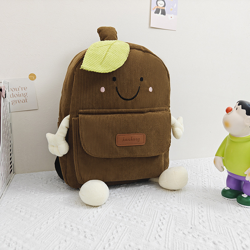 A niche cartoon corduroy backpack, a small schoolbag for female college students, a new Korean version of the ins large-capacity backpack for high school students Specification drawing