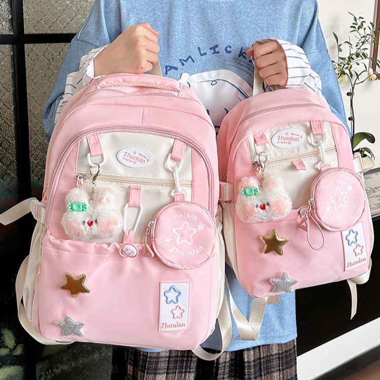 2025 New high-appearance-level cute girl schoolbag, Korean version of Star for junior and senior high school students, large-capacity backpack full figure