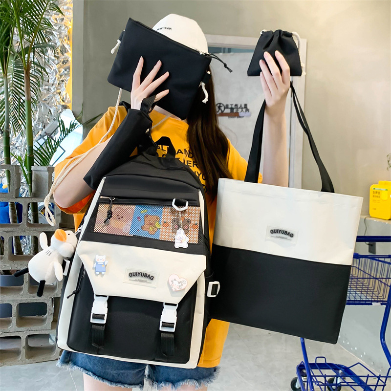Junior high school student schoolbag, large-capacity girls' make-up class bag, five-piece backpack, fashionable Korean-style fresh and clean campus backpack Specification drawing