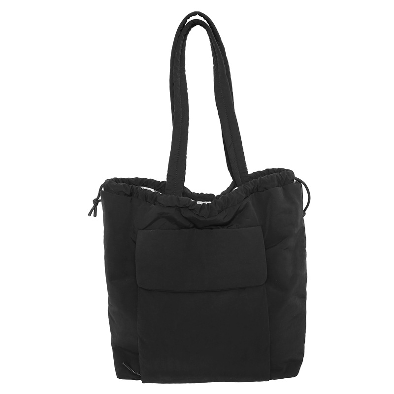 Simple drawstring bag for women, new autumn/Winter 2024 solid color single-shoulder bag, large capacity Korean-style casual hand-held bucket bag Item Picture