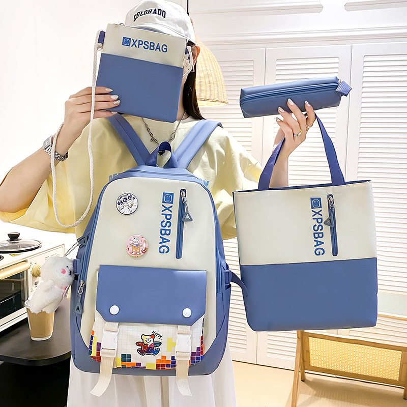 A new color-matched campus backpack set for primary school students, a large-capacity female forest-themed backpack for junior high school students, and cross-border travel Specification drawing