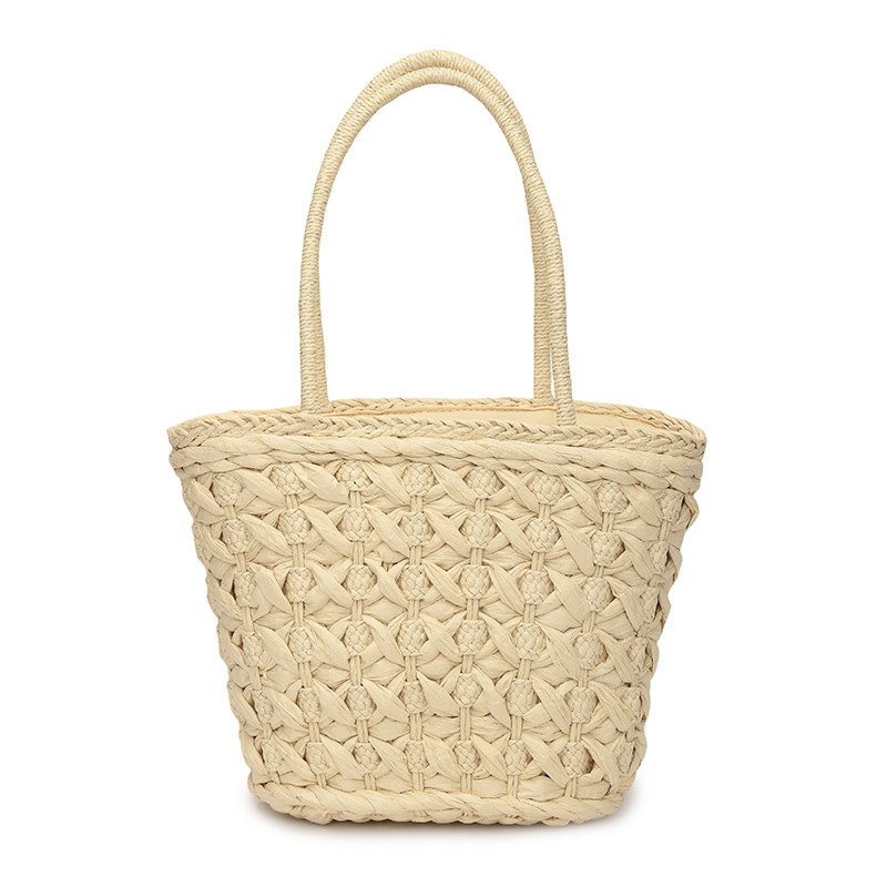 French retro straw woven bag for women's spring and summer new seaside vacation beach woven bag, country style large capacity handbag Item Picture