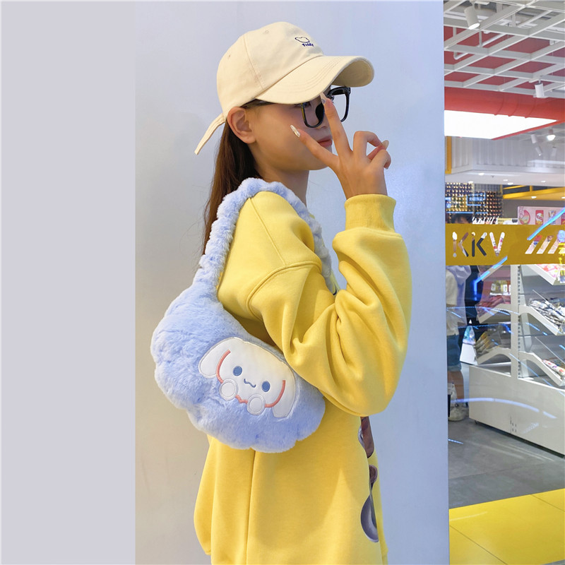 New plush crossbody handbag, cute girl cartoon portable storage bag, single-shoulder bag, fashionable winter bag wholesale Specification drawing