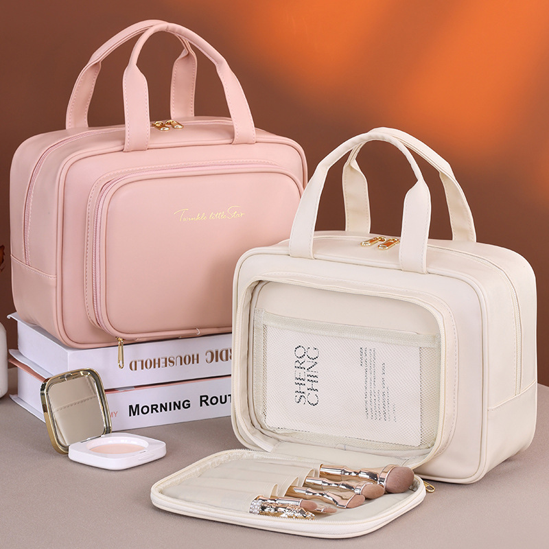 Cross-border new product classification multi-layer adhesive bag cosmetic bag, women's portable large-capacity high-end hand-held cosmetic storage bag full figure