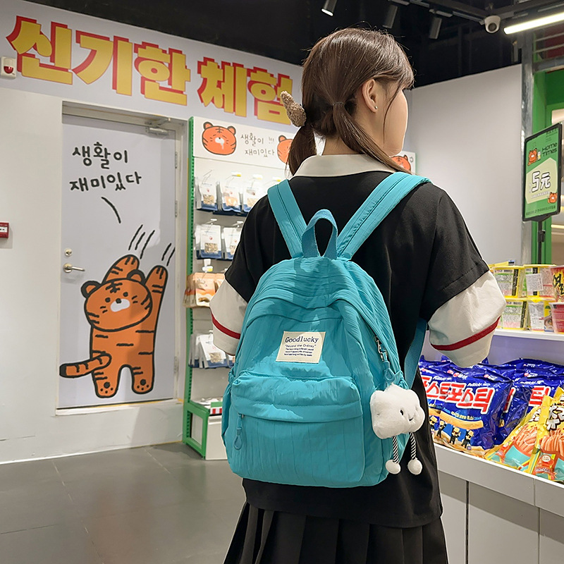 Versatile and simple backpack for college girls, cute schoolbag, solid color on Instagram, large capacity, casual and niche for students details Picture