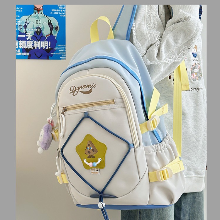 High-appearance-level large-capacity nylon backpack, female primary school student burden reduction and spine support backpack, high school and college student backpack full figure