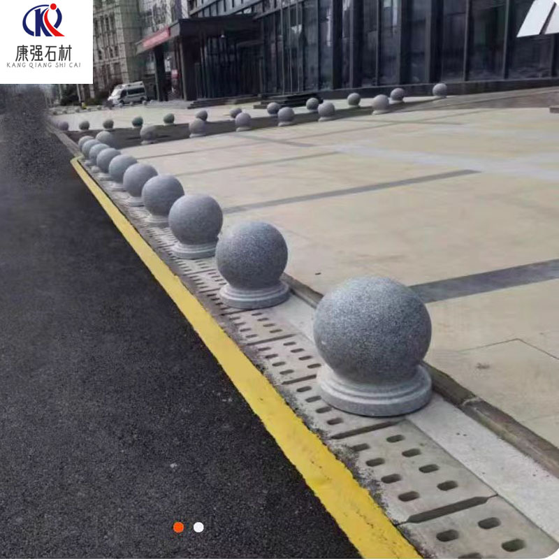 Granite roadblocks, stone balls, marble, sesame grey, car-blocking round balls, school, community, square, car-blocking and road-blocking stone piers Specification drawing