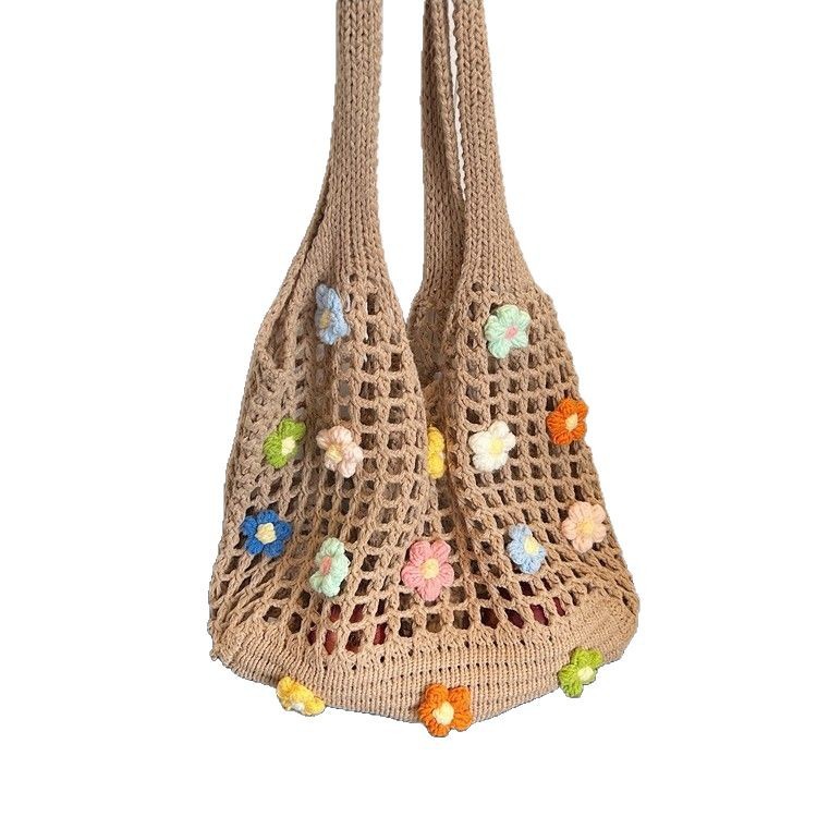 Woven bag for women, large capacity, 2024 new style, niche design, summer hollowed-out single-shoulder bag, texture, trendy bucket bag Item Picture