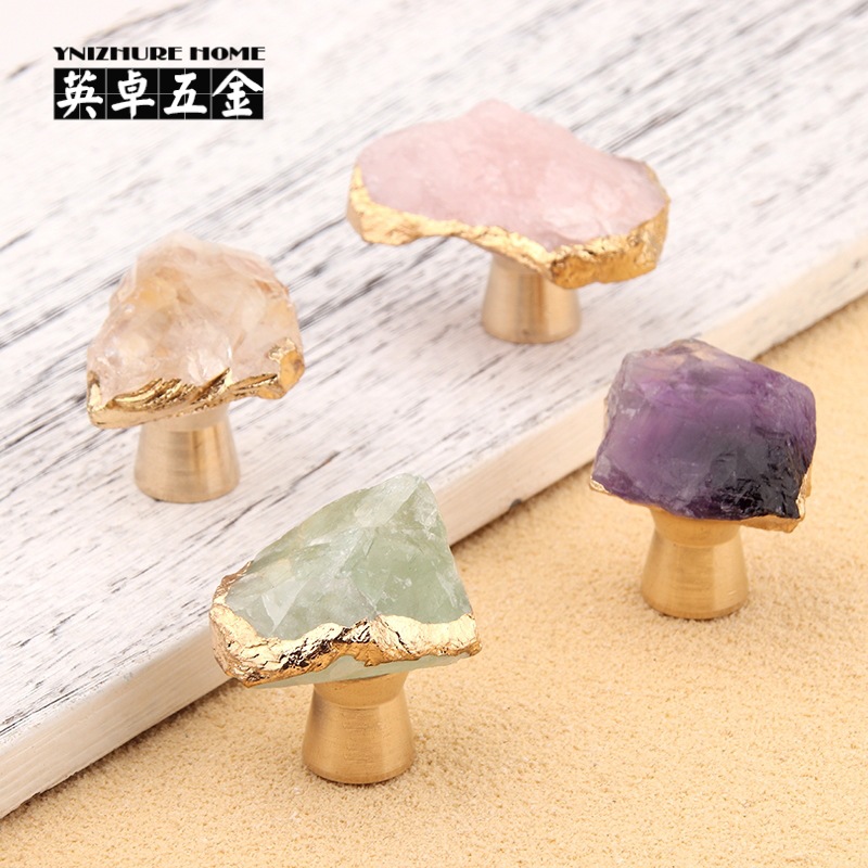 Light luxury purple crystal fluorite pure brass handles, drawers, wardrobe doors, furniture drawers, shoe cabinets, creative small handles, single holes full figure