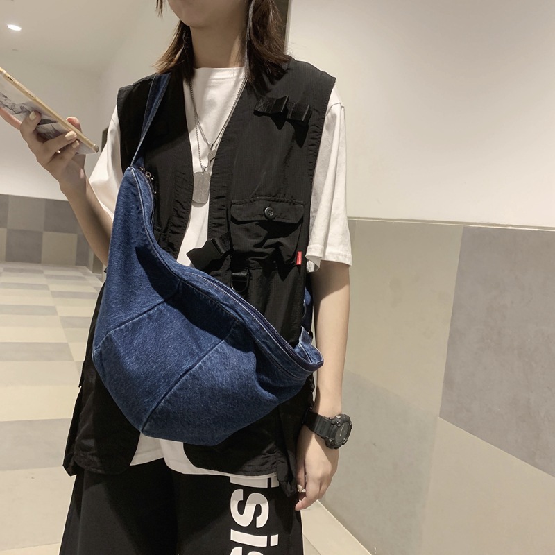 Denim canvas bags, men's and women's crossbody bags, casual single-shoulder bags, fabric dumpling bags, retro and artistic women's bags, trendy details Picture