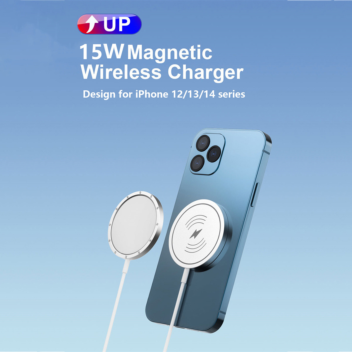 The new private model one-to-two PD magnetic wireless charger is compatible with Apple's 12/13/14 fast charging 15W wireless charger Specification drawing