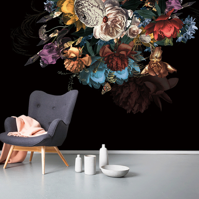 Cross-border consignment of Amazon luxury American retro court floral plants, living room TV background wall pvc wallpaper details Picture