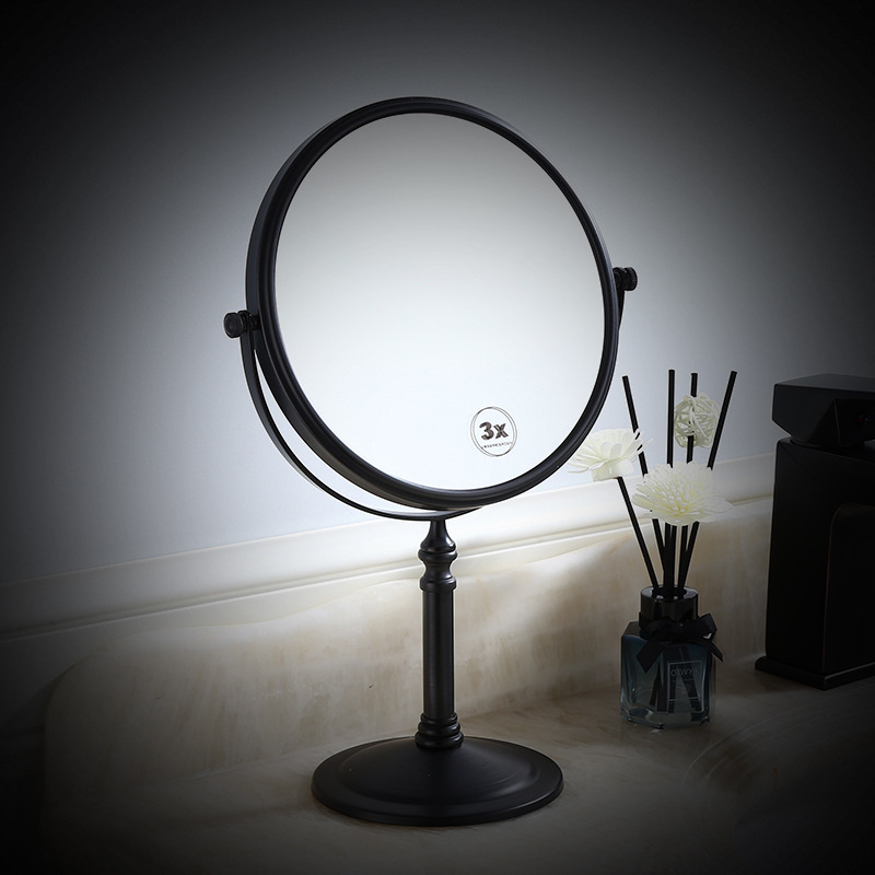 All-copper black countertop makeup mirror, European-style antique hotel beauty mirror, electroplated double-sided telescopic magnifying glass Specification drawing