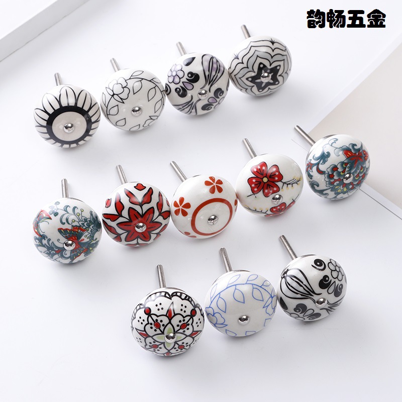 Yunchang cabinet door ceramic handle round handle European spherical simple cabinet drawer pumpkin handle single hole full figure