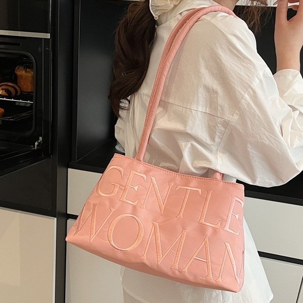 The 2025 new satin letter embroidery thread single-shoulder bag features a niche design that is fashionable and versatile. It is a single-shoulder hand-held underarm bag with tote Application Scenario