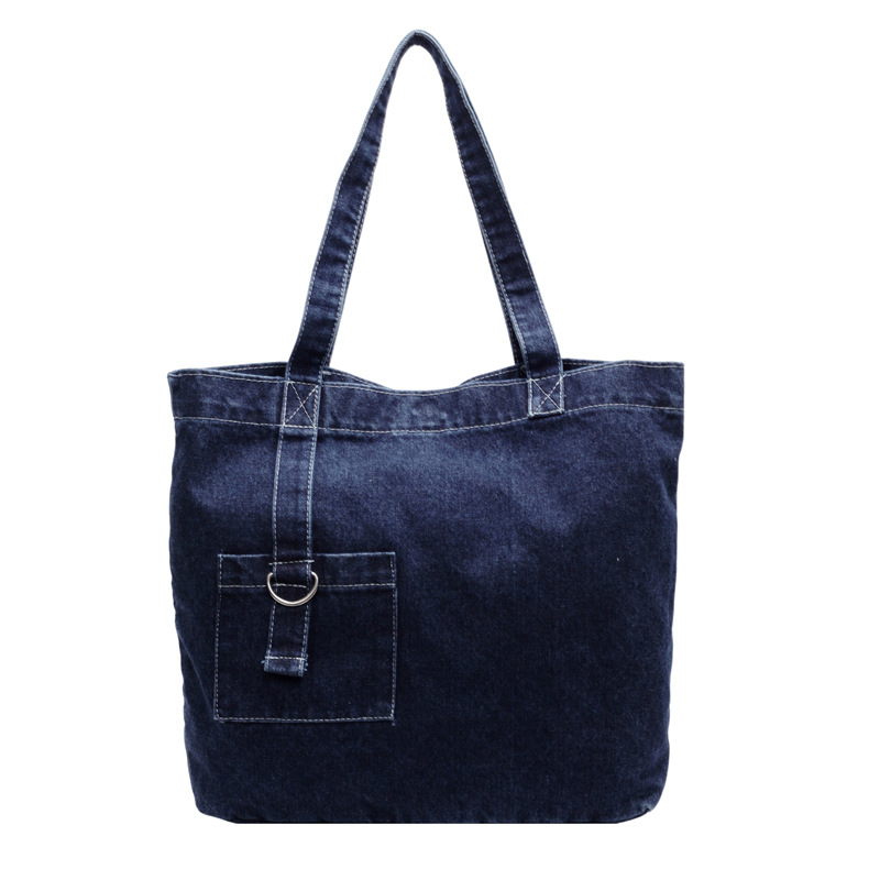 Retro denim bag for women, large-capacity single-shoulder hand-carry shopping bag, niche artistic Japanese and Korean casual and versatile tote bag full figure