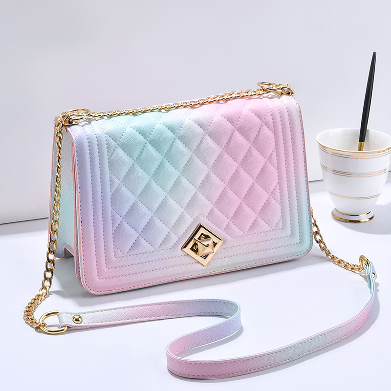 Gradient color small bag Women's 2022 new autumn trendy chain single-shoulder women's bag, fashionable and stylish crossbody small square bag Specification drawing