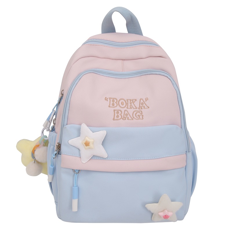 Cross-border high-appearance-level schoolbag, large-capacity color-blocking campus backpack, Korean-style fresh and clean backpack for primary, middle and high school students Item Picture