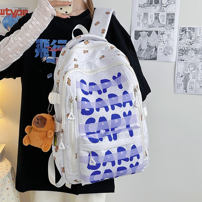 High appearance level schoolbag, dirt-resistant nylon, lightweight and large-capacity high school backpack for both boys and girls, high school student letter printed backpack details Picture