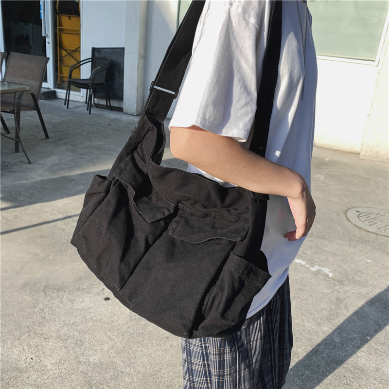 Order workwear crossbody single-shoulder bags, men's and women's ins canvas bags, student street large-capacity casual and artistic canvas bags Specification drawing
