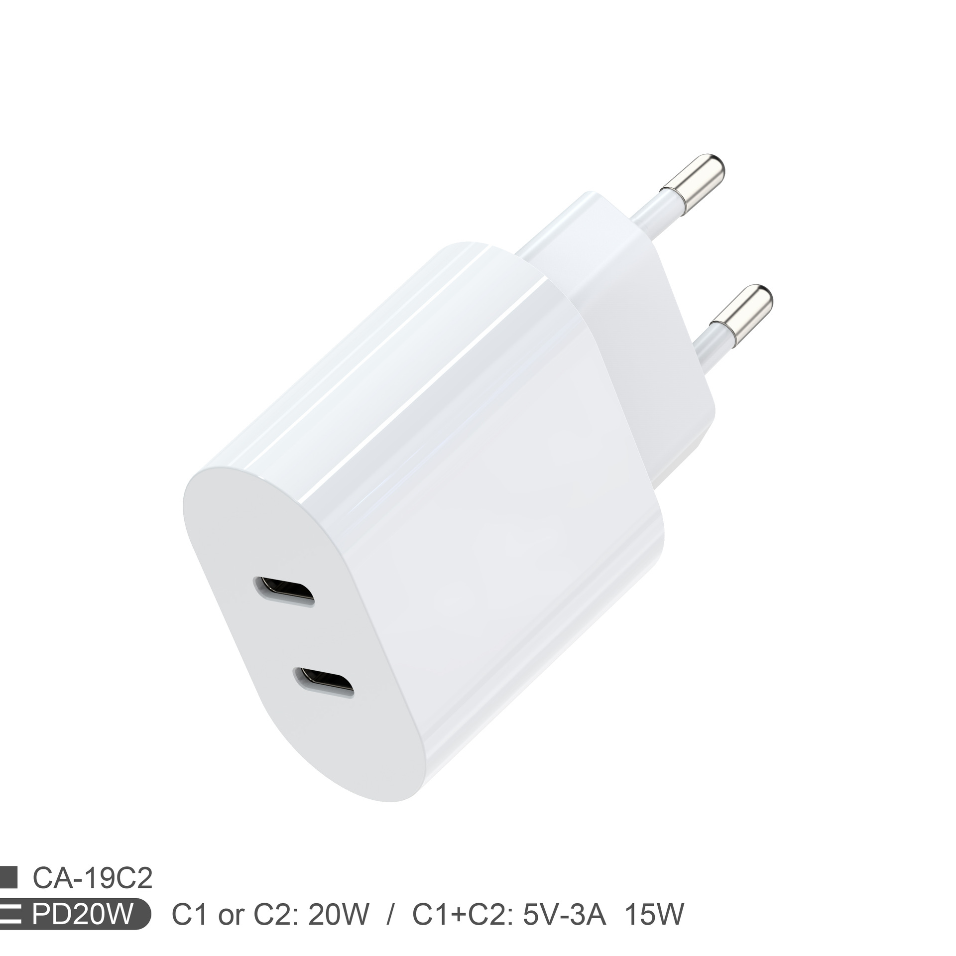 Dual PD20W European standard fast charging charger, dual-port blind plug 20W fast charging, can pass certification, supports full agreement wholesale Specification drawing