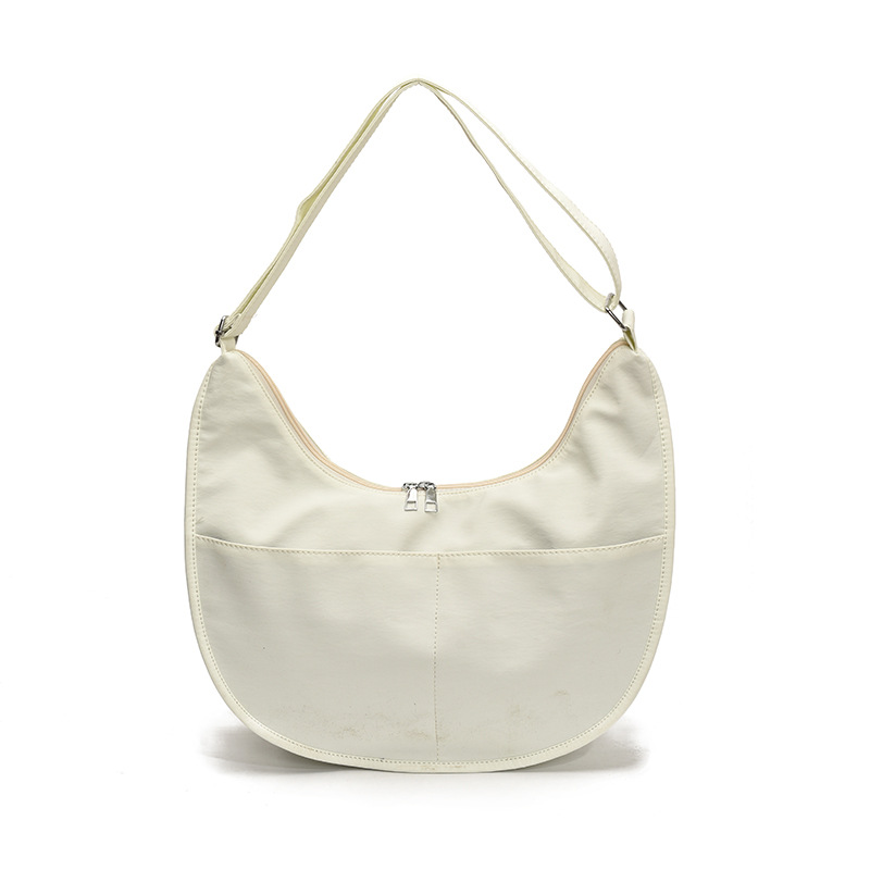 Nylon fabric bag for women, single-shoulder large-capacity student bag for class, commuting, crossbody dumpling bag, soft and simple crescent-shaped bag Item Picture