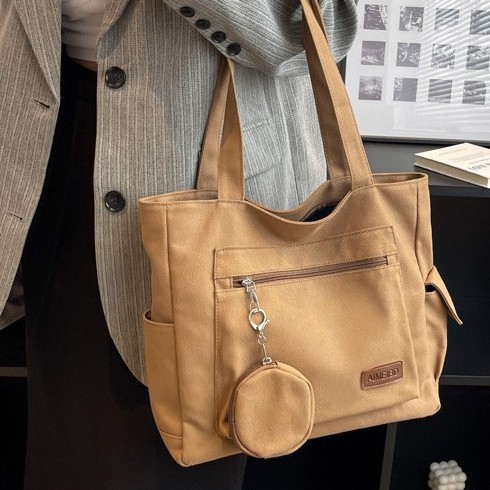 A large-capacity canvas bag for women, a new Spring/Summer 2025 Japanese-style casual Instagram commuting tote bag for college students details Picture