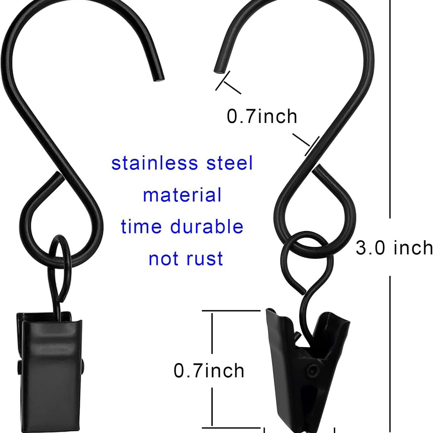 S-hook clip, iron wire S-hook hook, curtain clip, curtain shower curtain, door curtain S-shaped hook clip Specification drawing