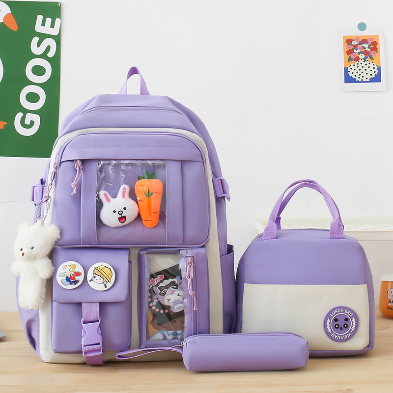 Cross-border Instagram schoolbag for girls, Korean version, large capacity, simple backpack for high school and junior high school, fresh and light outdoor casual backpack full figure