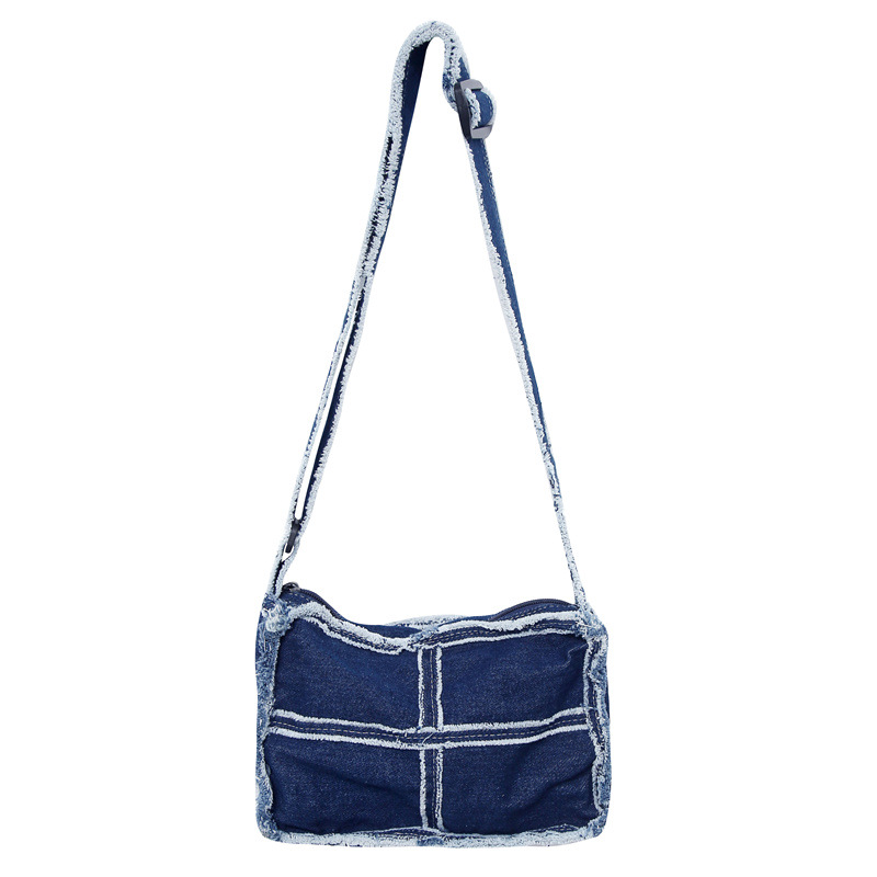 A new Japanese-style solid-color denim canvas bag for women in 2023, a casual mini mobile phone bag with washable, aged edges and a small backpack Item Picture