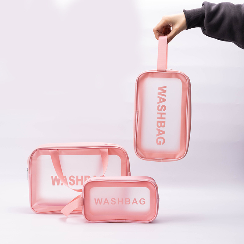pu matte makeup bag, Korean-style large-capacity portable hand-held travel toiletry bag, storage transparent cosmetics storage bag full figure