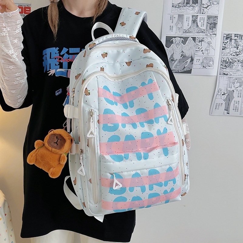 High appearance level schoolbag, dirt-resistant nylon, lightweight and large-capacity high school backpack for both boys and girls, high school student letter printed backpack Specification drawing