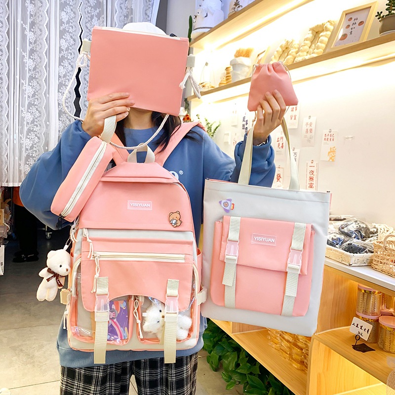 Schoolbag for junior high school girls, lightweight schoolbag for primary school students, cute and girlish, princess, large capacity four-piece backpack set Application Scenario