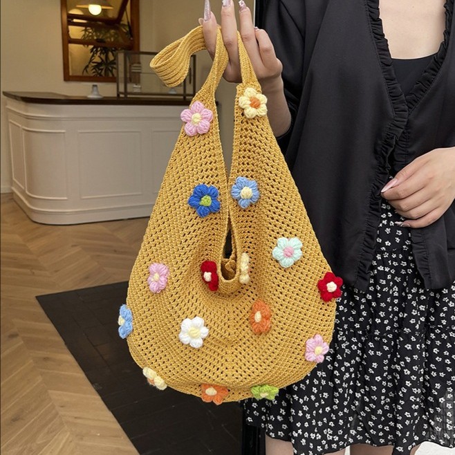 New Korean version large capacity bucket bag, laid-back woven bag, trendy armpit bag, fashionable single-shoulder bag full figure