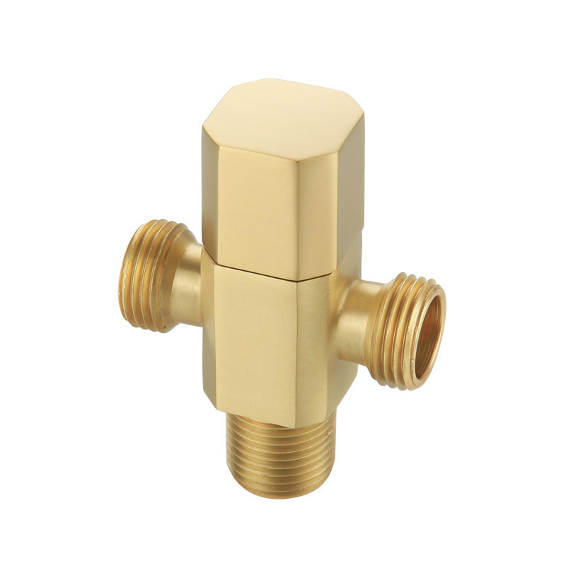All-copper one-inlet and two-outlet titanium gold rose gold thickened Angle valve, universal cold and hot water stop valve, copper Angle valve faucet Item Picture