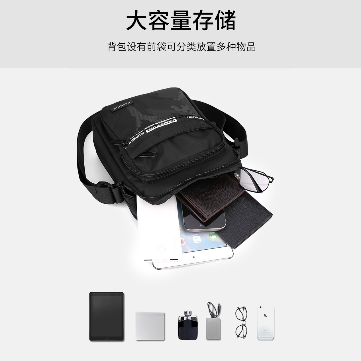 New simple and trendy crossbody bag for men, Oxford fabric, large-capacity waterproof and wear-resistant single-shoulder bag, foreign trade coin purse Application Scenario
