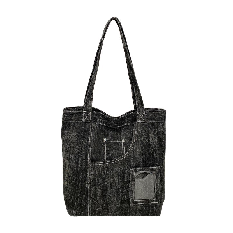 The new large-capacity tote bag for autumn and winter, with a laid-back denim style and a girlish touch, is a fashionable and casual commuting and school bag Item Picture