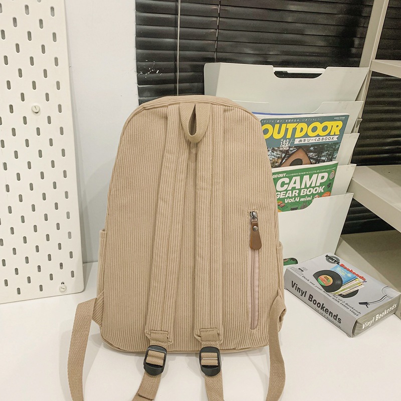 A Japanese-style Harajuku Instagram backpack for junior high school students, solid color corduroy, artistic style, and a couple backpack for college students Specification drawing